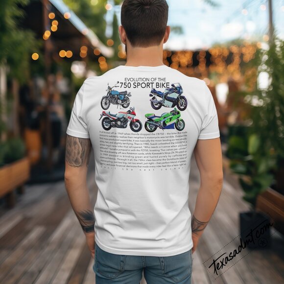 750 Sportbike Evolution Tee: Yamaha, Suzuki, Kawasaki, Honda GSXR, CBR, ZX - Picture 3 of 3